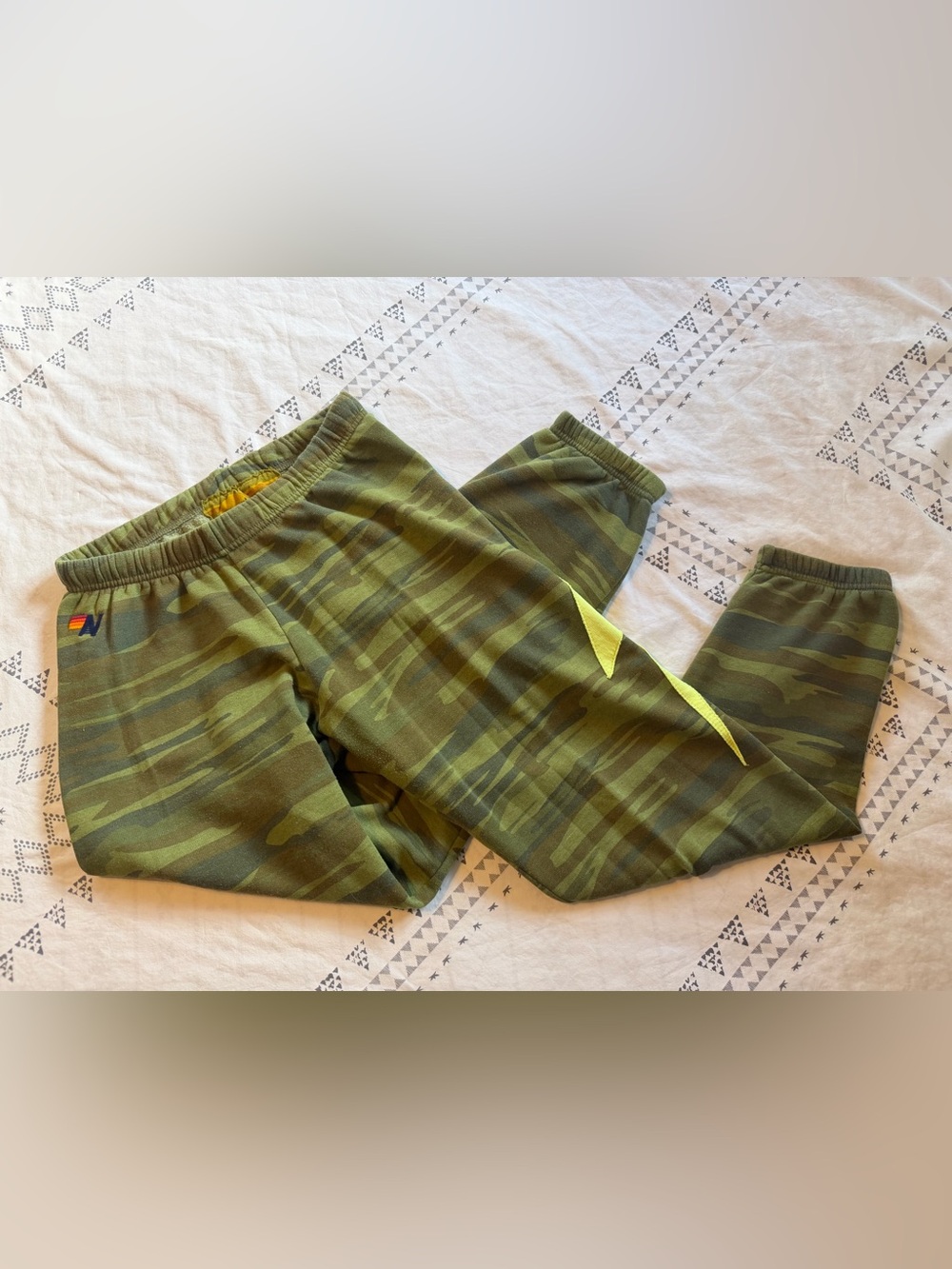 Aviator Nation Olive Camo Joggers with Yellow Lightning